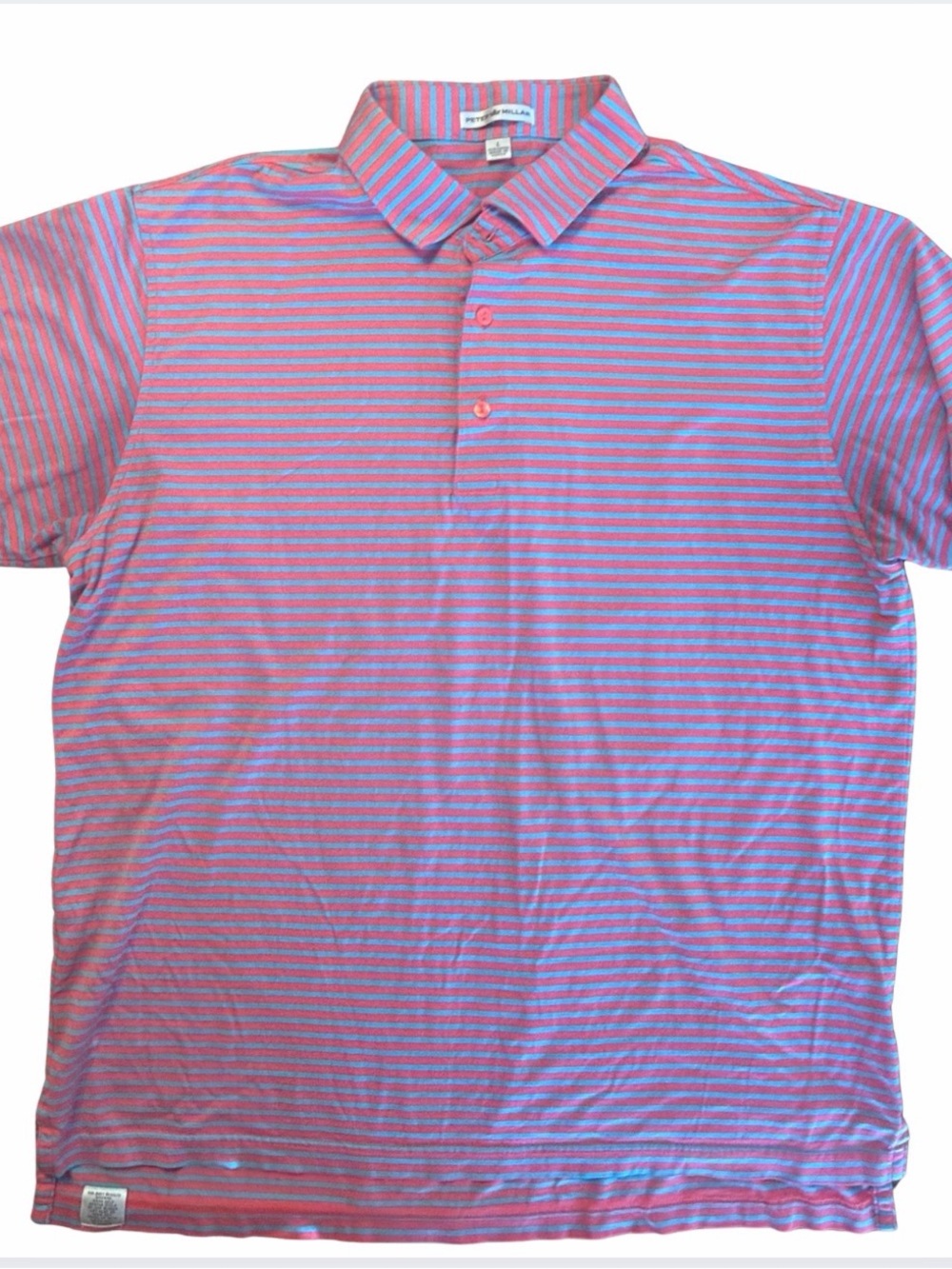 Vintage Peter Millar Men’s L Striped Cotton Golf Polo Embroidered Golfer Korea